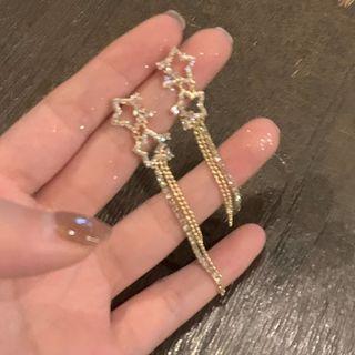 Rhinestone Star Drop Earring C1-2-6 - 1 Pair - Gold - One Size