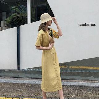 Plain Crewneck Cut Out Back Short-sleeve Dress