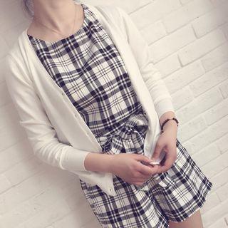 Set: Plaid Tank Top + Tie Waist Shorts