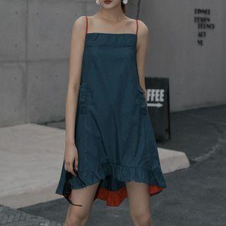Spaghetti Strap Frill Trim Mini Smock Dress