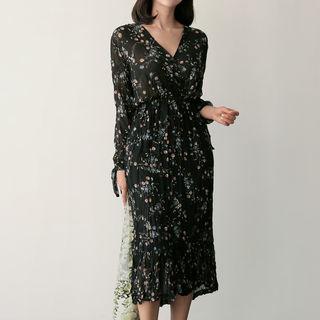 Textured Floral Chiffon Midi Dress