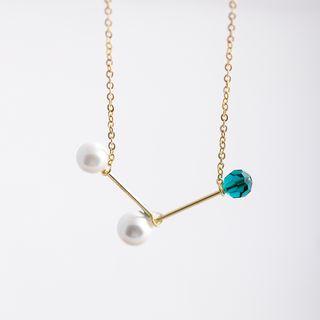 925 Sterling Silver Faux Pearl Bead Pendant Necklace 1 Pc - Gold & Green - One Size