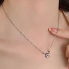 Rhinestone Heart Bow Necklace Silver - One Size