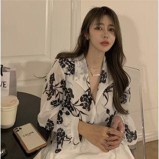 Floral Print Shirt / A-line Maxi Skirt / Blazer