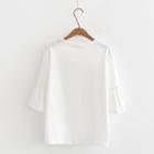 Elbow-sleeve Embroidered T-shirt White - One Size