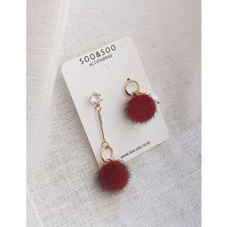 Rhinestone Pompom Dangle Earrings