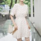 Elbow-sleeve Heart Patterned Chiffon A-line Mini Dress