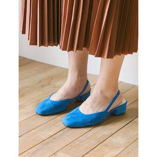 Square-toe Faux-suede Slingback Pumps