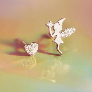 Non-matching Rhinestone Fairy & Heart Earring