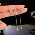 Rhinestone Butterfly Drop Earring 1 Pair - Gold & White - One Size