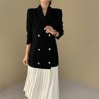 Mock Two-piece Double-breasted Pleated Midi A-line Blazer Dress