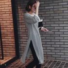 Striped 3/4-sleeve Slit Long T-shirt