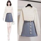Striped Sweater / Bobble A-line Skirt / Set