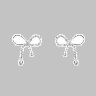 Bow Rhinestone Earring Stud Earring - 1 Pair - Silver Stud - Silver - One Size
