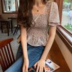 Flower Print Short-sleeve Peplum Top