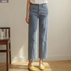 Heart-embroidered Straight-leg Jeans