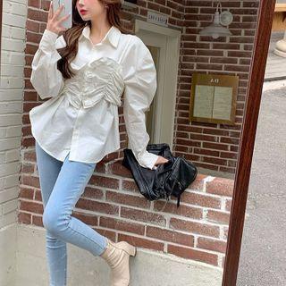 Mock Two Piece Frill Camisole Long-sleeve Shirt White - One Size