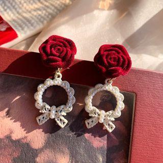 Flocking Rose Lace Hoop Dangle Earring