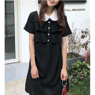 Short-sleeve Peter Pan Collar Frill Trim Dress