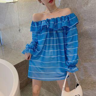 Off Shoulder Striped Mini Dress