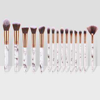 Set Of 15: Makeup Brushes T-15-26 - 15 Pcs - Marble - White - One Size