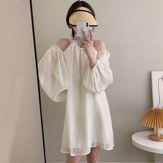 Long-sleeve Cold Shoulder Mini Shift Dress
