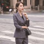 Double-breasted Plaid Blazer / Straight-cut Pants / Set