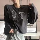 Long-sleeve Lettering T-shirt / Tie-waist Asymmetrical Mini Skirt