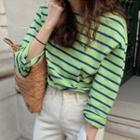 Striped Long-sleeve T-shirt Avocado Green - One Size