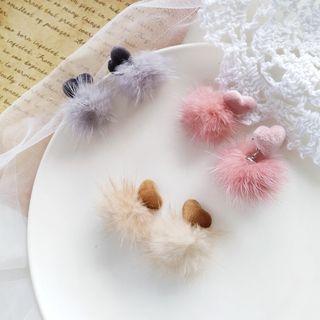 Heart Pom Pom Drop Earring / Clip-on Earring