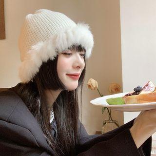 Fluffy Trim Knit Cloche