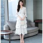 Tiered Star Print 3/4-sleeve Chiffon Dress