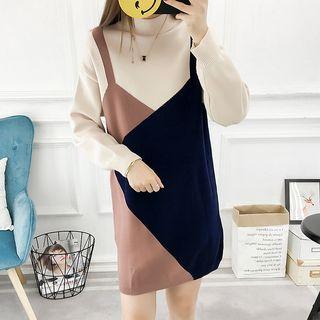 Mock-neck Color Block Sweater Dress