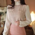 Frill-neck Tweed-panel Blouse