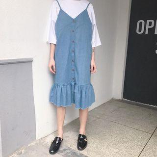 Strap V-neck Denim Dress