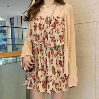 Flower Print Playsuit / Knit Jacket