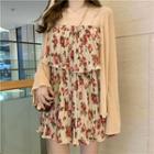 Flower Print Playsuit / Knit Jacket