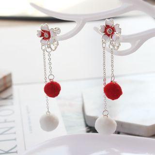 Flower Pom Pom Drop Earring 1 Pair - One Size