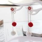 Flower Pom Pom Drop Earring 1 Pair - One Size
