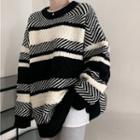 Two-tone Striped Sweater Black - One Size