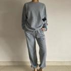 Set : Plain Waffle Sweatshirt + Drawstring Gathered Cuff Pants