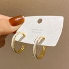 Glaze Alloy Open Hoop Earring E4343 - 1 Pair - 925 Silver - Gold & White - One Size