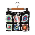 Floral Crochet Knit Mini Skirt Black - One Size