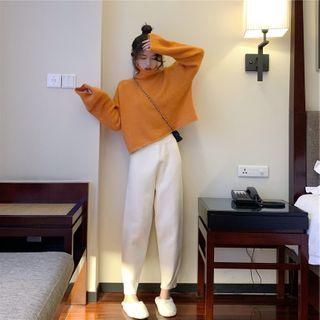 High-neck Plain Cropped Sweater