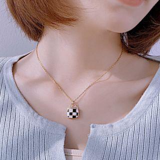 Handbag Checker Pendant Stainless Steel Necklace 072 - Necklace - Gold - One Size