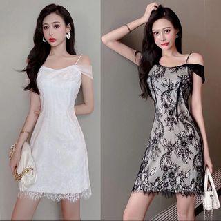 Cold-shoulder Lace Mini A-line Dress