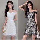 Cold-shoulder Lace Mini A-line Dress