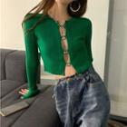 Cut-out Crop Knit Top Dark Green - One Size