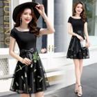 Short-sleeve Mini A-line Mesh Dress
