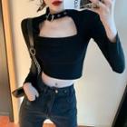 Long-sleeve Buckle Neck T-shirt